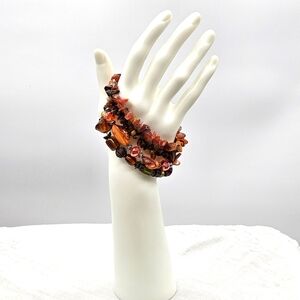 Stretch Bracelets Set Of Four Earthtone Colors Natural Stone and‎ Beads